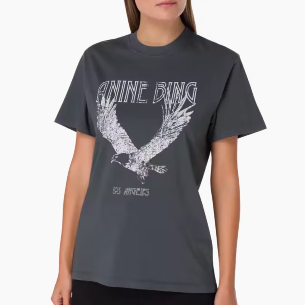 Anine Bing Charcoal Tee with White Eagle Graphic